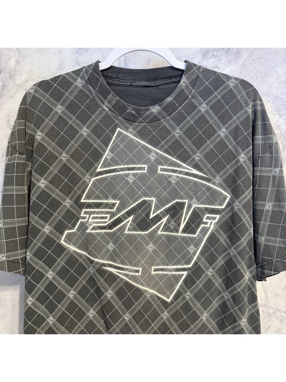 Vintage FMF All Over Print T Shirt Mens XL Faded Black Short Sleeve
